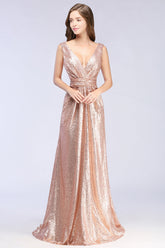 Sparkly Sequined V-Neck Sleeveless Bridesmaid Dresses